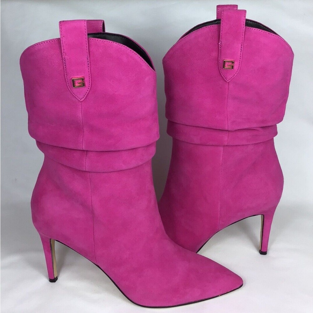 NEW! Guess Shoes Benisa Pink Suede Slouchy Western Heeled Ankle Boots Size 8.5 - Picture 6 of 13